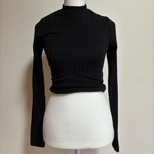 Black Ribbed Long Sleeve Top
